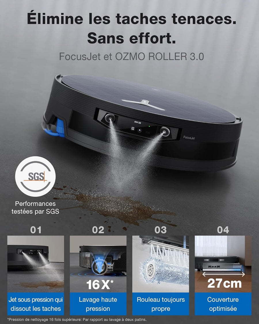 ECOVACS X12 OmniCyclone Care Complete Aspirateur Robot, Blast, 22000 Pa, pré-Dissolution des Taches FocusJet, PowerBoost, OZMO Roller 3.0, Rouleau Extensible, vidage Automatique PureCyclone 2.0