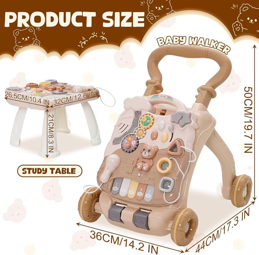 Trotteur Bebe Enfants,Jouet 3 En 1 Pousser pour Bébé avec Musique,Trotteur Marche Détachable avec Vitesse Réglable et Table Activité d'éveil,Chariot de Marche