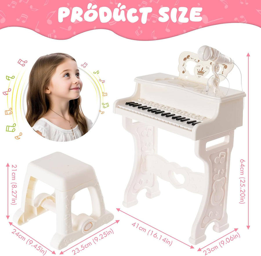 Jouet Piano Enfant, Piano Numérique 37 Touches pour Enfants avec Tabouret & Microphone, Piano Electronique Portable avec Microphone