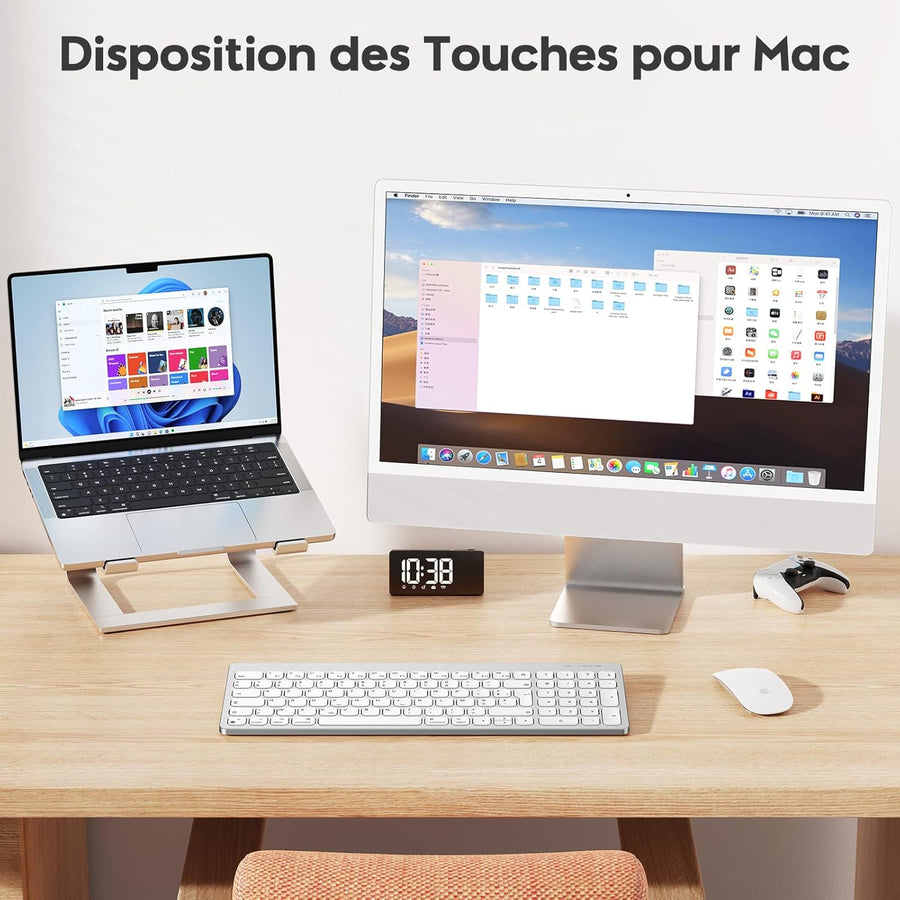 Clavier Bluetooth pour Mac OS, OMOTON Clavier sans Fil pour Apple MacBook Pro/Air, iMac, iMac Pro, Mac Mini/Pro, Clavier Silencieux Alimenté par AAA Piles, AZERTY