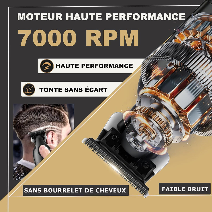Tondeuse à Cheveux/Barbe Professionnelle pour Hommes | Tondeuse à Zéro Écart avec Lame en T, Sans Fil et Rechargeable