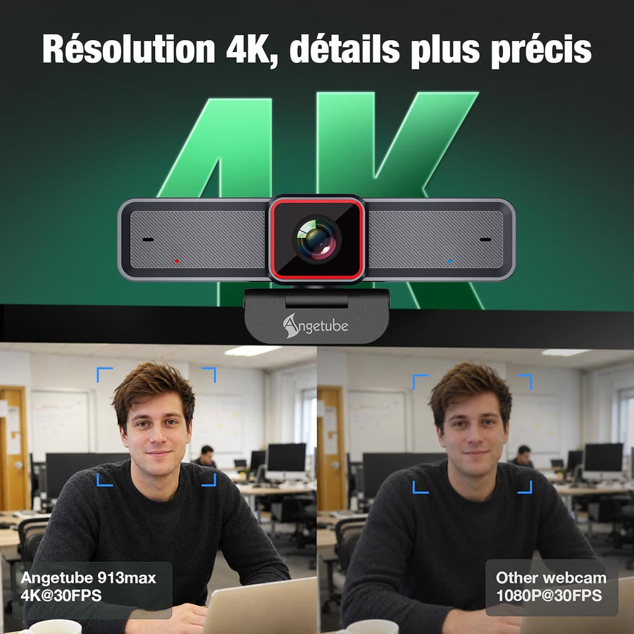 Webcam 4K avec 1/1.5" Sensor, 1080P@60FPS USB Web Camera pour PC | Autofocus PDAF, Cache vie privée, USB3.0 & 2 micros, Idéale pour les réunions vidéo, le Streaming