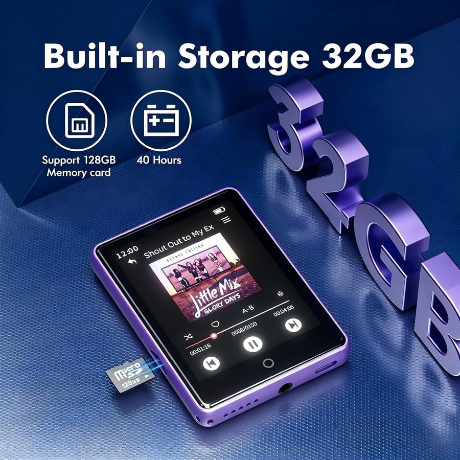 Lecteur MP3 32Go Bluetooth 5.3 avec Haut-Parleur, écran Tactile 2,8 Pouces | pour Enfants,qualité sonore HiFi, Radio FM, enregistreur Vocal, Prend en Charge Les Cartes TF jusqu'à 128 Go VIOLET
