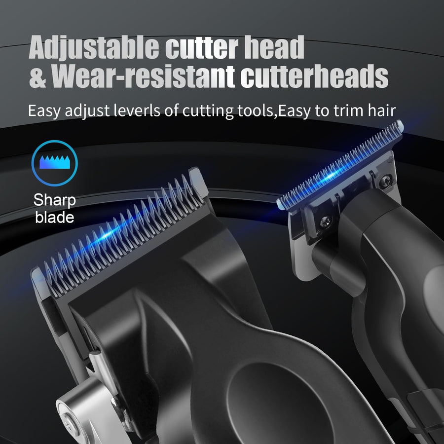 Tondeuse à cheveux professionnelle pour homme, tondeuse à cheveux sans fil et rasoir en aluminium, tondeuse de barbier avec grande batterie de 2500 mAh, type R réglable, base de charge
