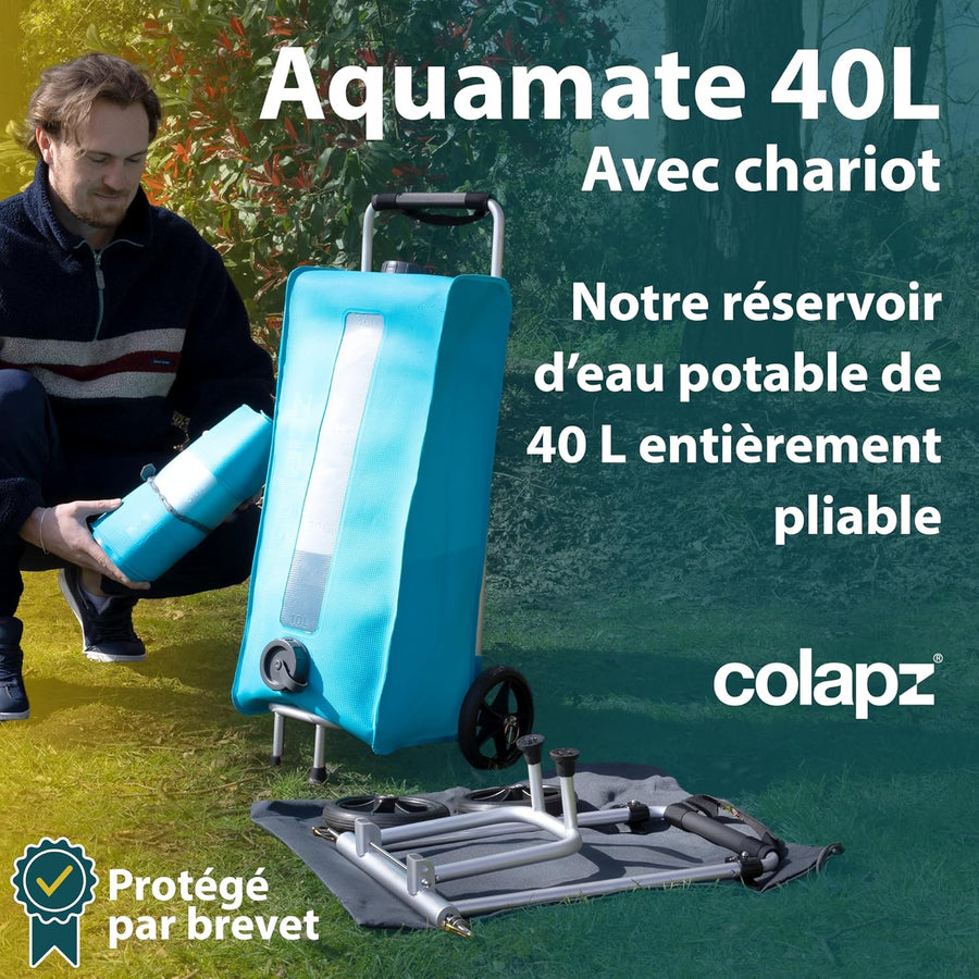 Porte-Eau Douce avec Chariot 40L – Réservoir d'eau Peu encombrant pour caravanes et Camping-Cars sans BPA – Compatible avec Flexipipes