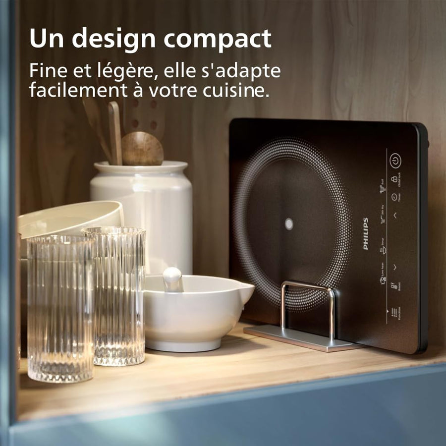 Philips Plaque à induction Série 3000 - Plaque électrique portable, 8 niveaux de chauffe, 4 programmes de cuisson, puissance élevée de 2000W, avec arrêt automatique, Écran tactile (HD5830/90)
