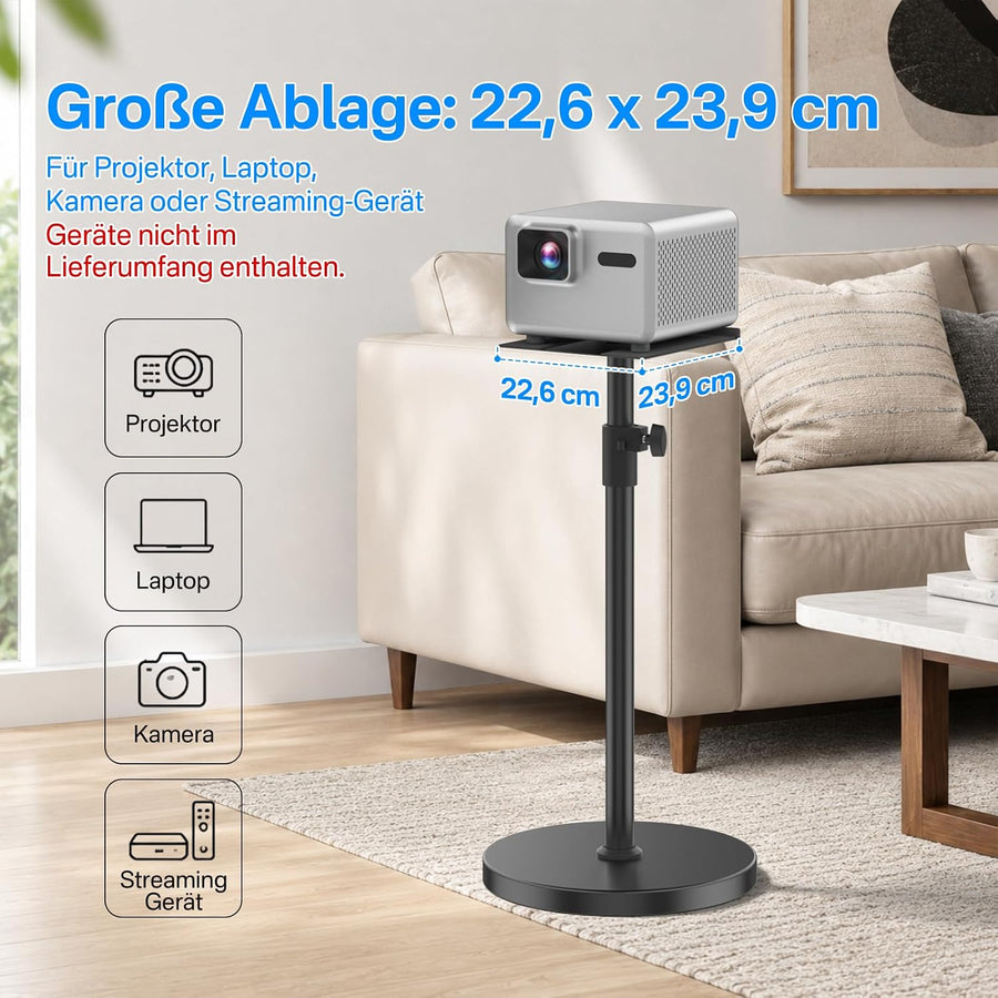 Support universel pour vidéoprojecteur, hauteur réglable sans outil 85-110 cm, gestion des câbles intégrée, métal robuste avec base renforcée, support de projecteur avec sangle de projecteur