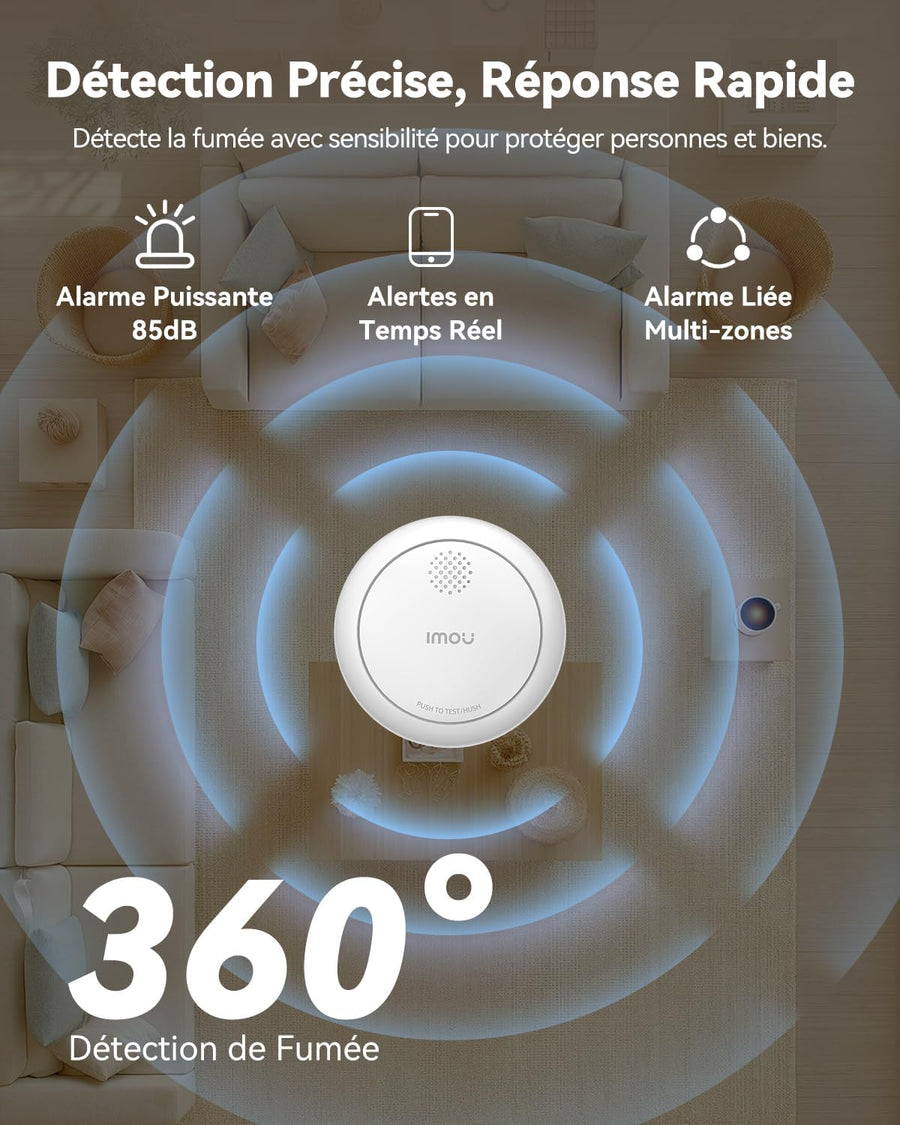 Détecteur de Fumée WiFi Intelligent EN14604, Batterie 5 Ans, Sirène 85 DB, Alarme Incendie Synchronisée Via Hub Zigbee (sans WiFi), Commande Via App, Alertes à Distance, Lot de 3 (Hub Inclus)