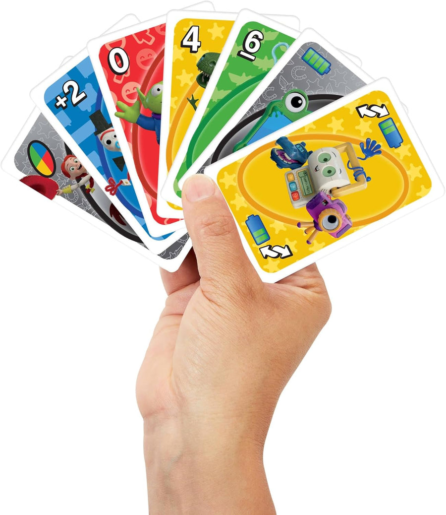 Mattel Games UNO Toy Story 5 de Disney · Pixar avec cartes inspirées des films pour les soirées jeu en famille, les fêtes entre amis, les voyages, Boîte de rangement, 2-10 joueurs 7+