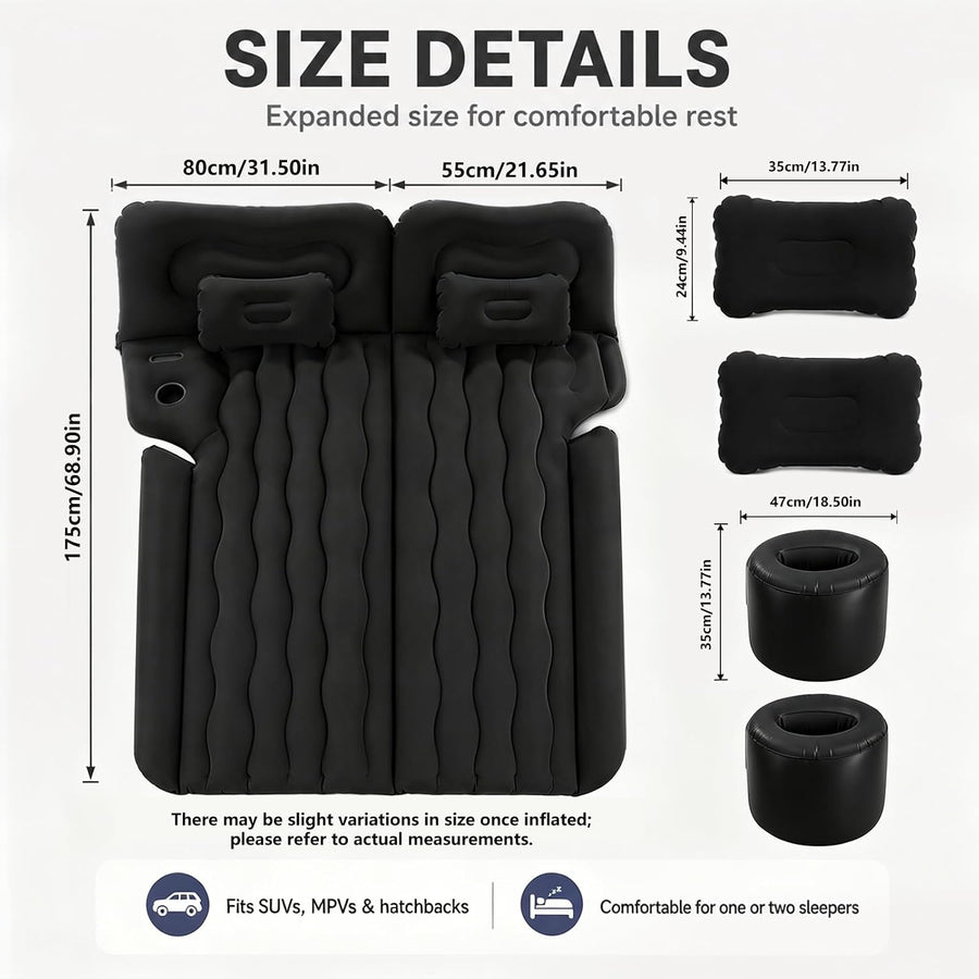 Matelas Gonflable Voiture, 1.75 * 1.35M Lit Gonflable pour Siège Arrière, Pompe et Oreiller, Matelas de Voiture SUV, Tissu Molletonné Épais, pour Voyage Camping Activités de Plein Air