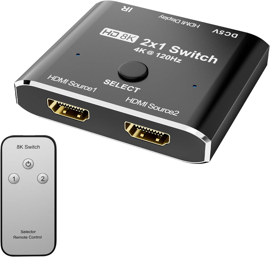 HDMI 2.1 8K interrupteur directionnel 2 in 1 out avec télécommande 8K@60Hz 4K@120Hz Convertisseur haute vitesse 48gbps