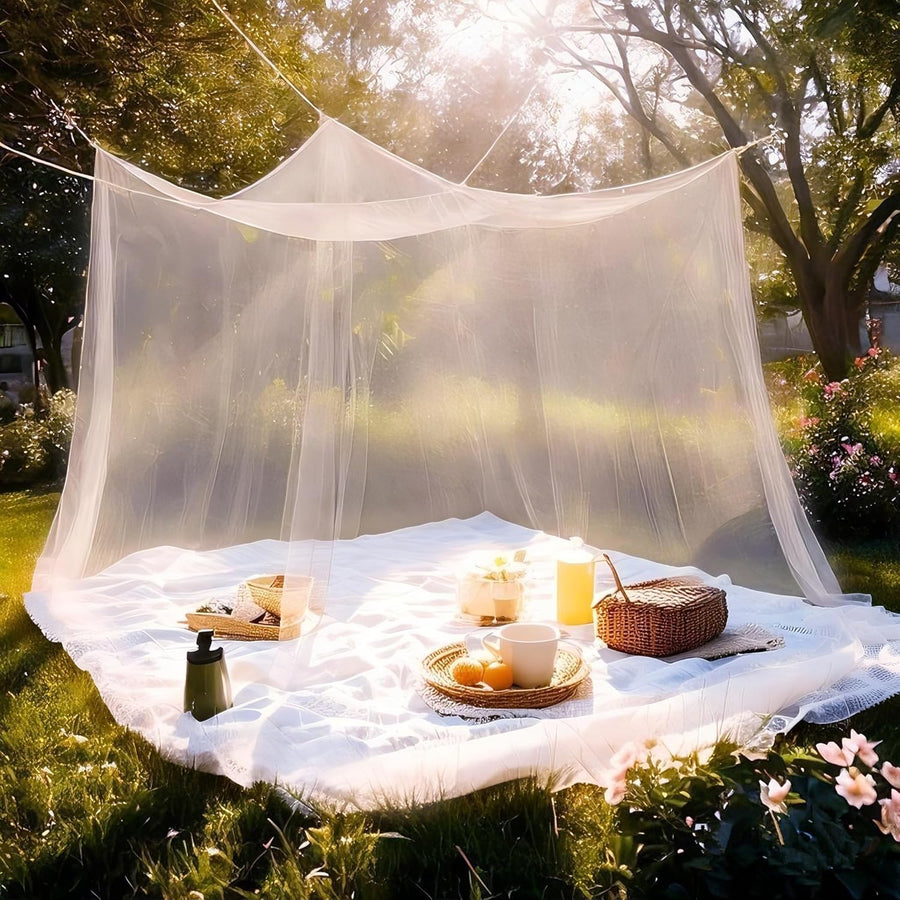 Moustiquaire carrée ultra grande avec sac de transport pour usage intérieur et extérieur, moustiquaire à 2 ouvertures – Idéale pour le camping, les pique-niques, le jardin, la chambre