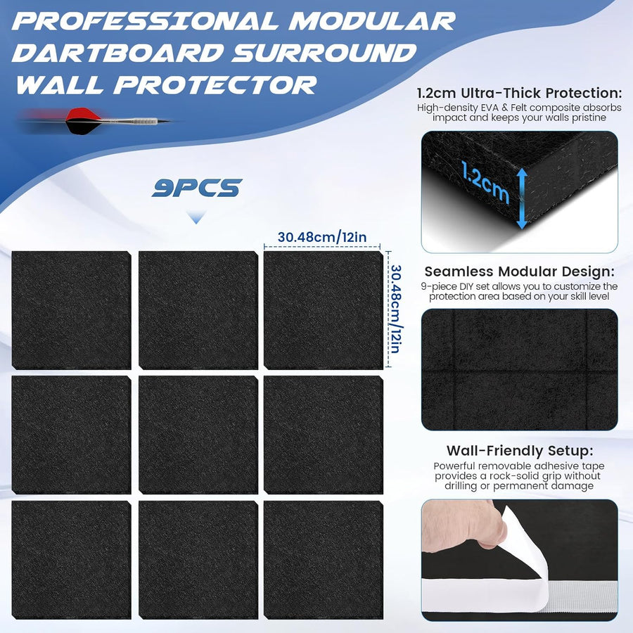 90x90 cm Protection Murale pour Cible de Fléchettes en Feutre et Liège, Panneau Adhésif pour Protéger Le Mur et Les Fléchettes, Dos en Liège Résistant aux Impacts