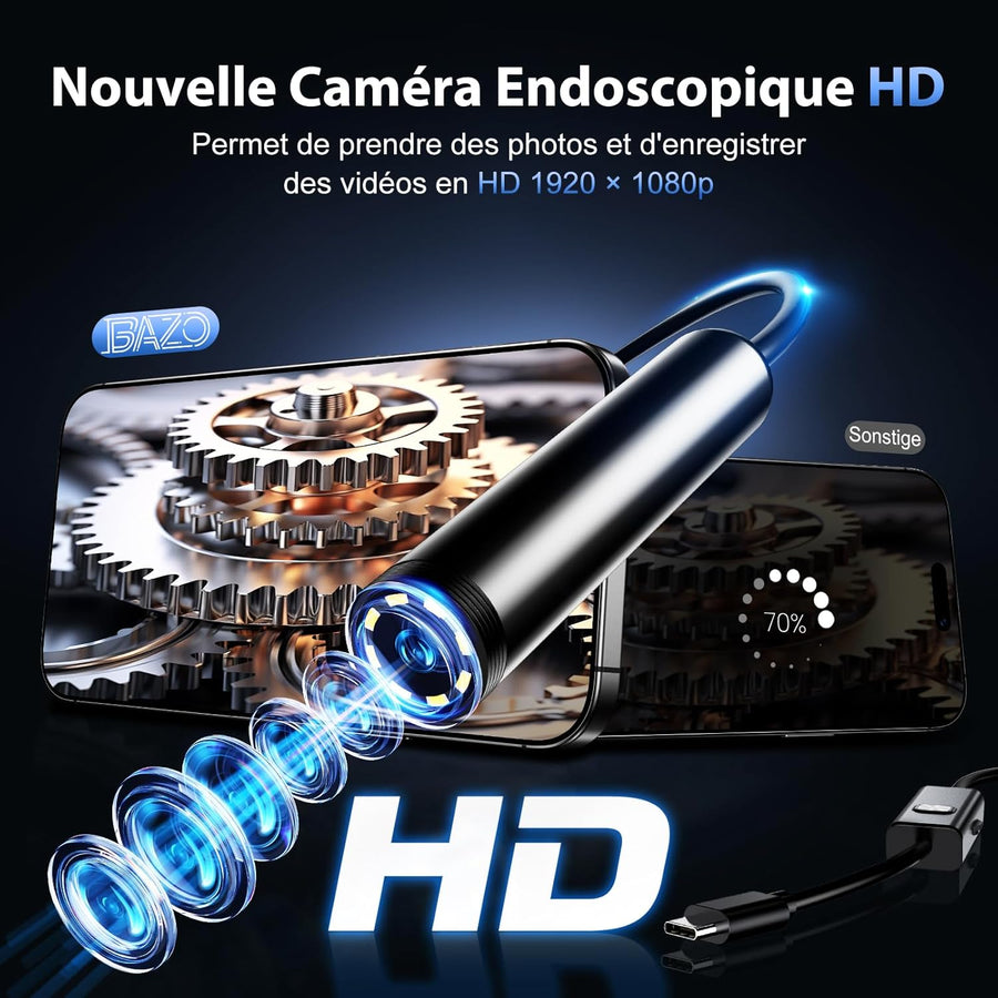 Caméra endoscopique avec éclairage – Endoscope HD 1920p équipé de 8 LED réglables, étanche IP67, caméra d'inspection Compatible Android et iOS/iPhone, Endoscope avec caméra Semi-Rigide -5M