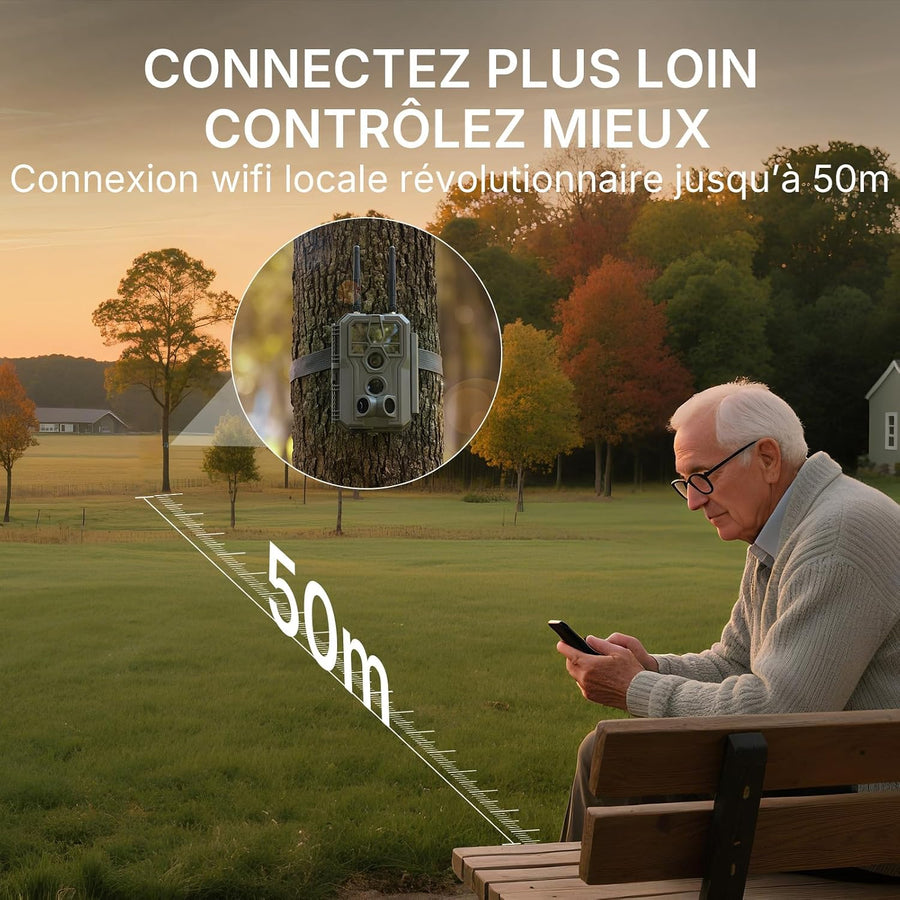 GardePro E8 2.0 Pro 4K Camera de Chasse WiFi, Batterie de 7800 mAh | Portée WiFi de 50 Mètres, 64MP Caméra de Chasse Connectée Telephone, Camera Vision Nocturne Animaux Exterieur