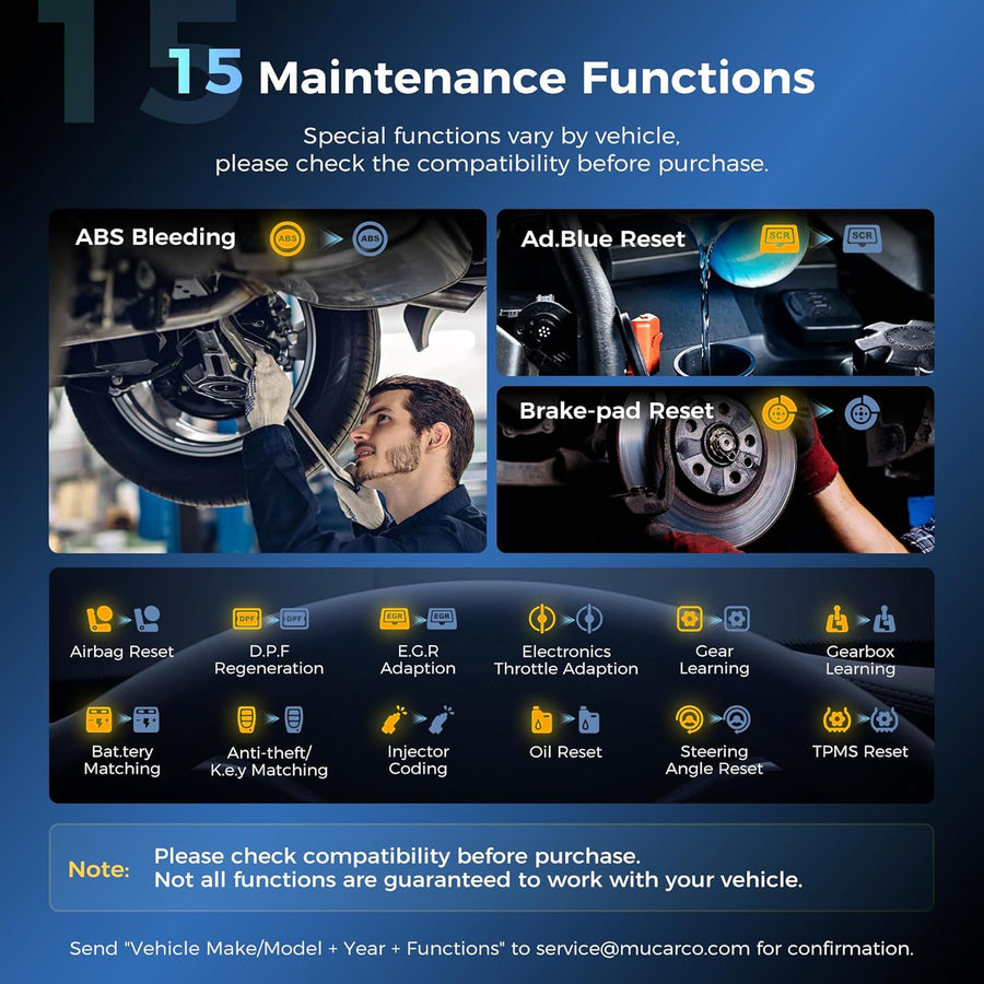 Scanner bidirectionnel MUCAR 632 assisté IA OBD2, 15 réinitialisations ABS/SRS/INJEC/Huile/SAS/TPMS, Diagnostic 4 systèmes, Tests Actifs, AutoAuth, Can FD, AutoVIN, mises à Jour gratuites à Vie