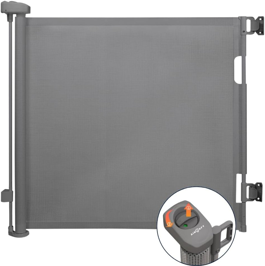 Barrière de Sécurité Enfant – Rétractable/Extensible 0-140 cm, Hauteur 86 cm – pour Enfants et Chiens, Escaliers, Portes et Couloirs – Utilisation Intérieur et Extérieur - Gris
