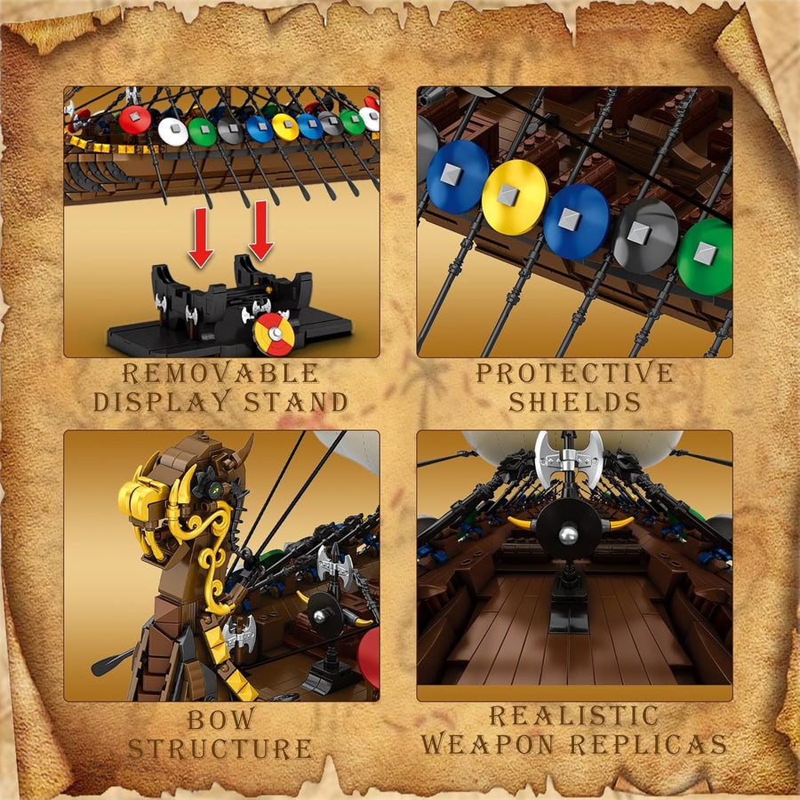 Ensemble de construction modèle pirate viking, kit voiles et boucliers 66101, cadeau hommes adultes garçons, décoration bureau viking
