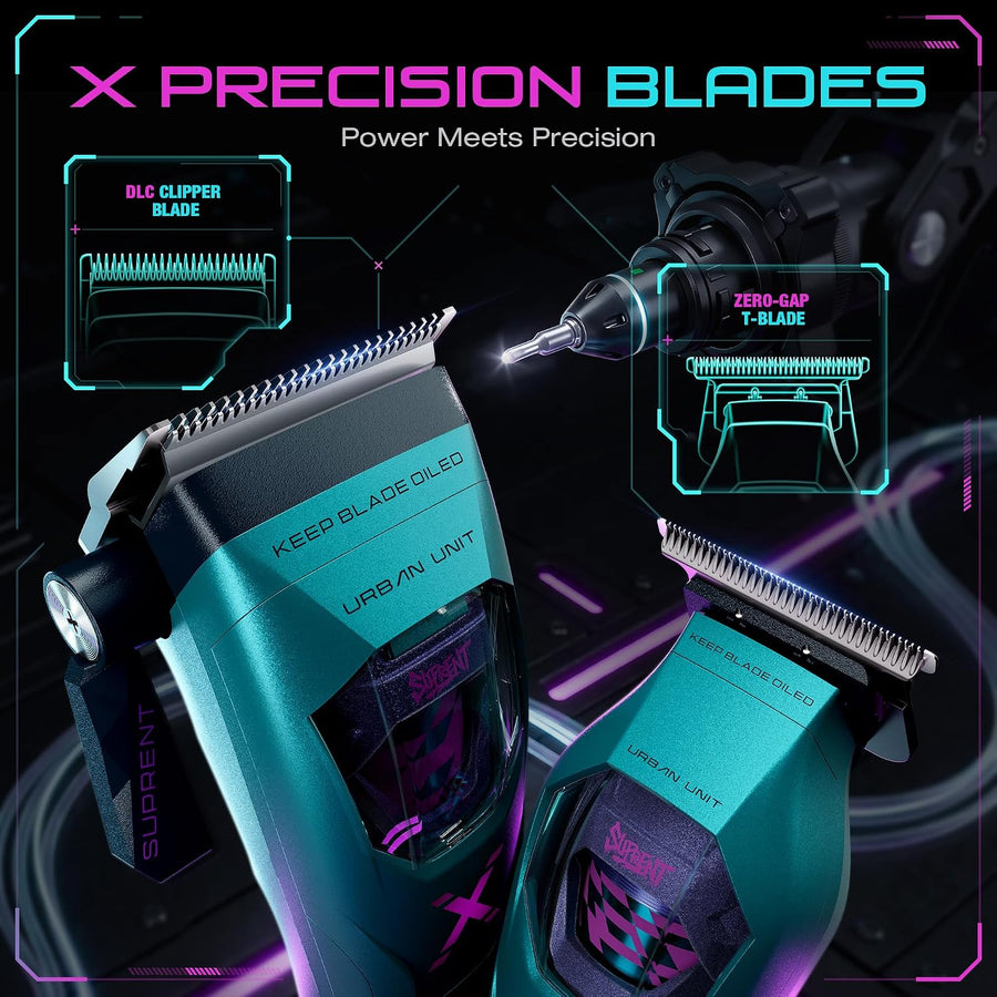 Tondeuse à Cheveux Homme Professionnelle avec Moteur Rotor Externe 8000RPM Kit Tondeuse Barbier et Finition Sans Fil, Lame DLC, Zéro écart, Protections Magnétiques