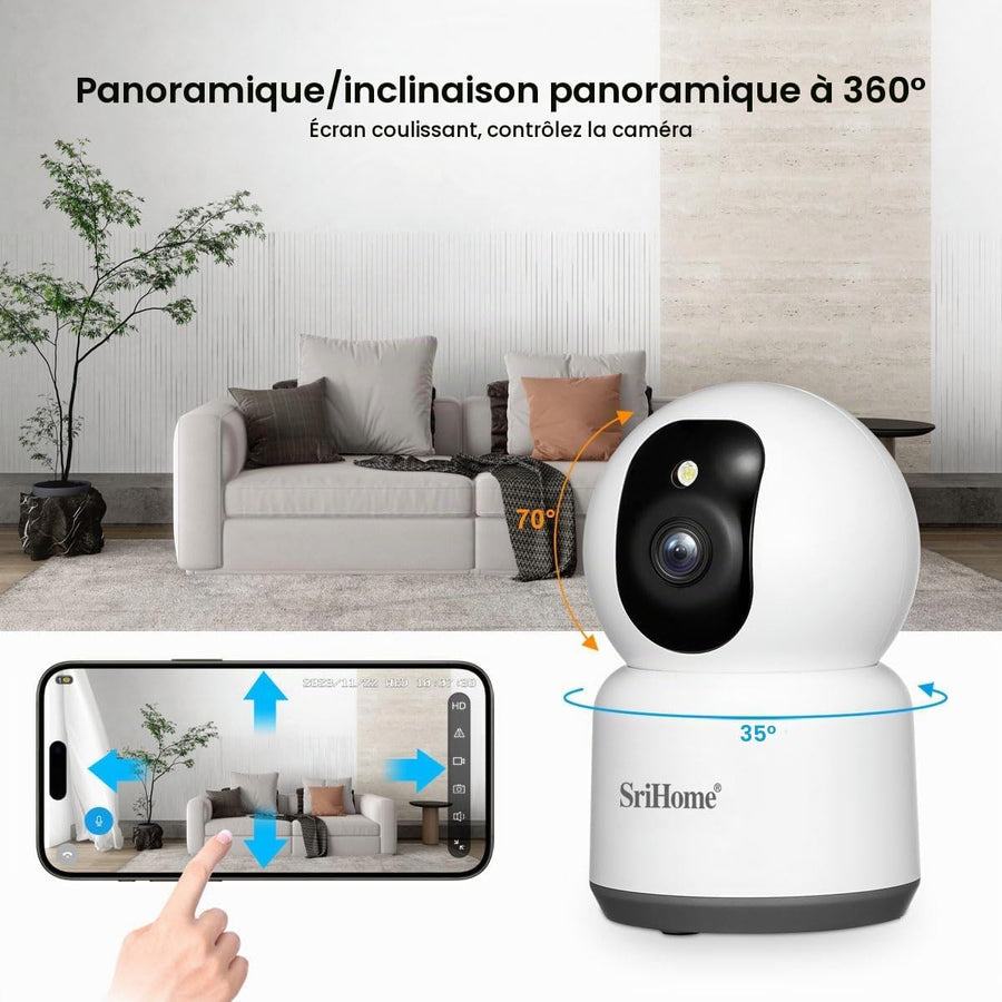 Caméra de Surveillance 5MP 2.4GHz/5GHz WiFi, Détection de Mouvement Humain