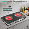 Plaque vitrocéramique 2 feux portable vert menthe, plaque vitrocéramique 2 feux indépendante avec poignée, plaque 2 feux, minuterie, sécurité enfants, 220-240 V, 3200 W