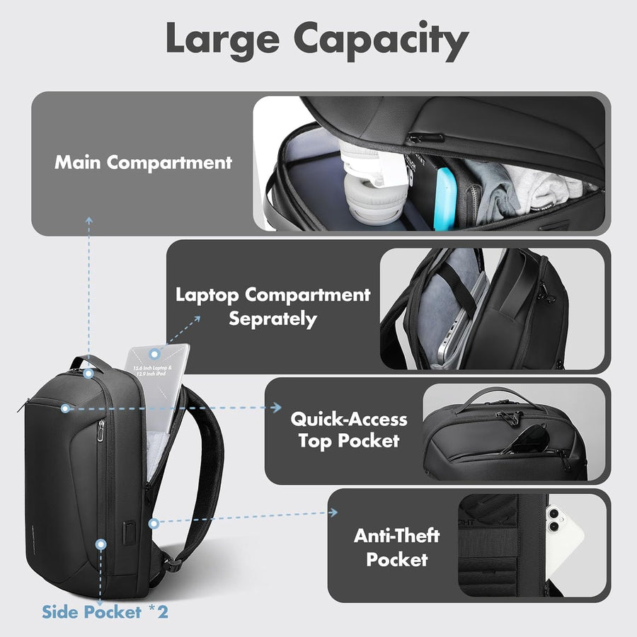 Sac à Dos Ordinateur Portable 15,6 Pouces Imperméable Sac à Dos Business | Fermeture Verrouillable Antivol Léger Sac à Dos Travail avec Double Port USB-A & USB-C pour Affaires Voyage et Université 25L