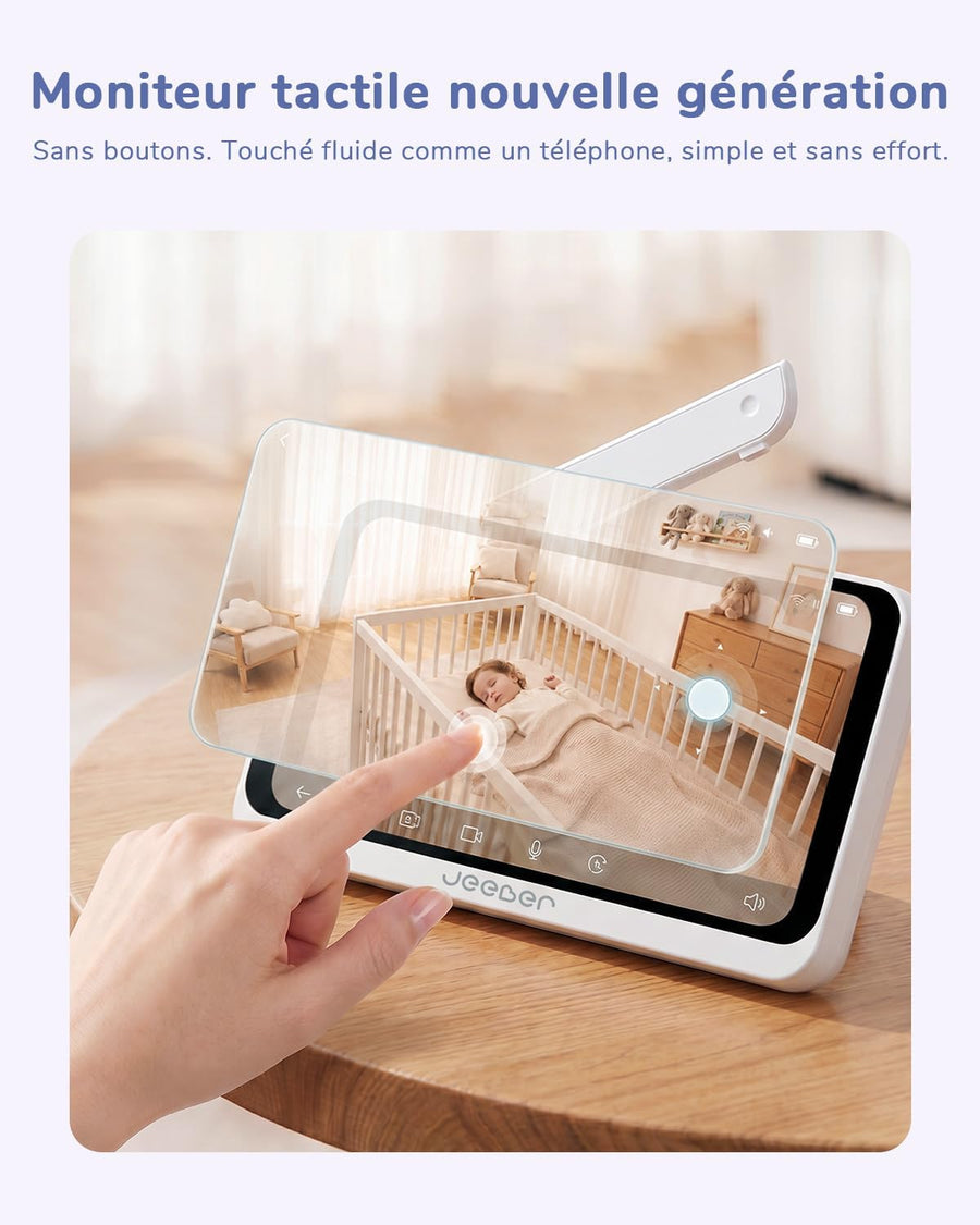 Écran Tactile 6.5" & Écran partagé, WiFi Babyphone Caméra, App, 360° Zoom à deux doigts & Zoom 5X, 4MP, HDR Vision Nocturne, Audio bidirectionnel, Détection des pleurs & température