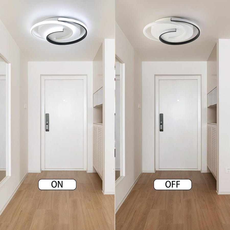 Plafonnier LED Moderne 3000K/4000K/6000K - Lampe Cercle 2 Anneaux 33W pour Salon, Chambre, Bureau, Cuisine, Couloir, Longueur 40cm, Noir+Blanc