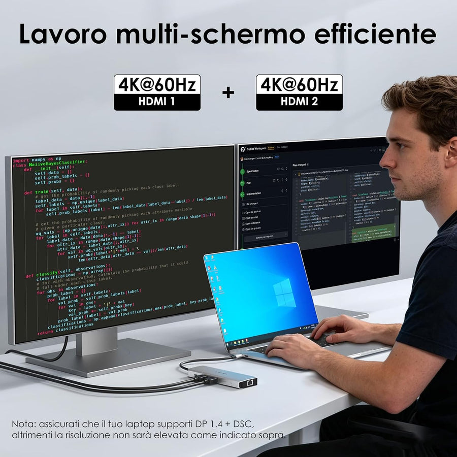 Station d'accueil double moniteur, double station d'accueil USB-C 4K @ 60Hz avec PD Pass-Through 125 W, Ethernet 2,5 G, 2 × USB-A 10 Gbps, lecteur de carte SD/Micro SD 312 Mo/s