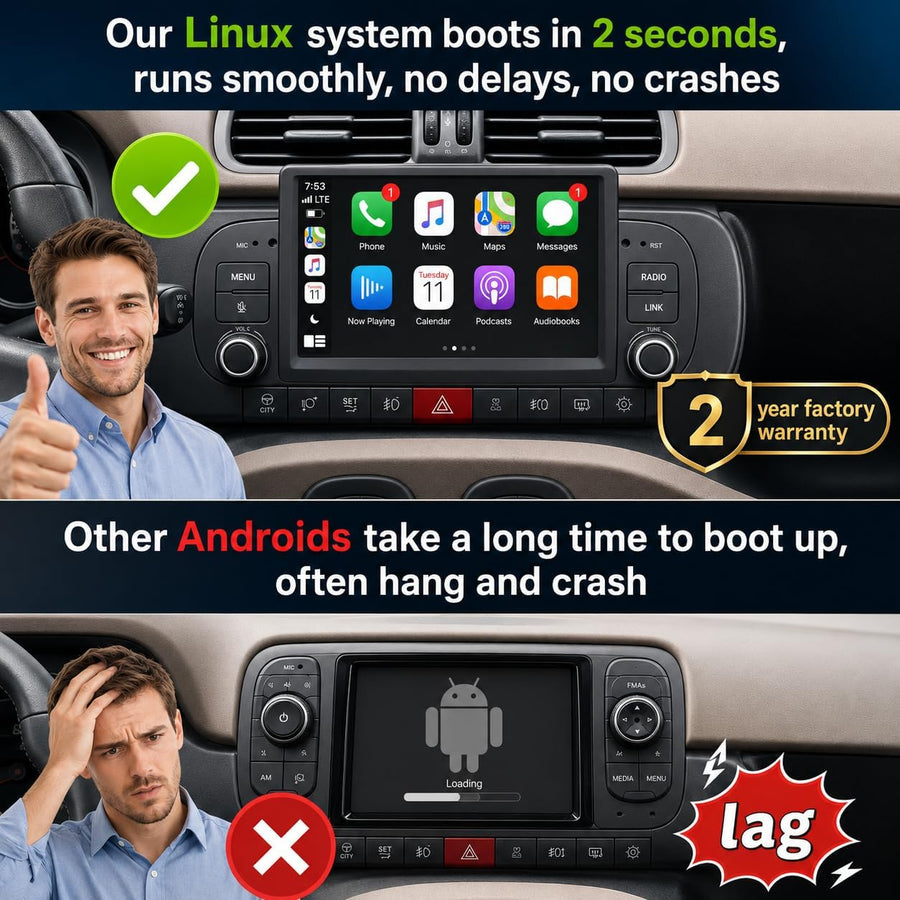 Fiat Panda 2013-2020 Autoradio 1 DIN CarPlay sans Fil Android Auto DSP RDS | Système Linux,démarrage rapide 2s,Plug&Play,Bluetooth,CANBUS,commandes volant,écran tactile IPS