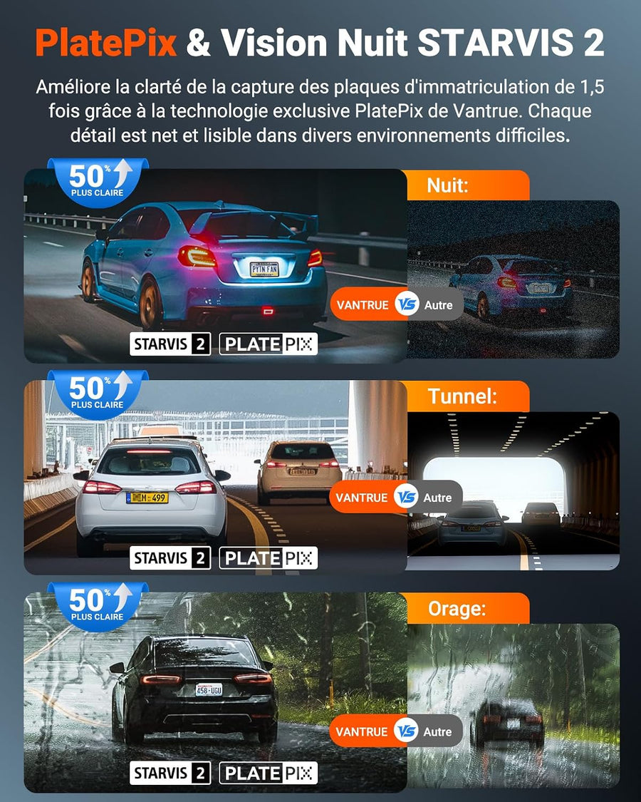 VANTRUE N4S Dashcam Voiture 3 Canaux 2.7K+2.5K+2.5K Avant Intérieur Arrière STARVIS 2, HDR, Vision Nocturne IR, WiFi 5GHz, GPS, Commande Vocale Français, Pré-enregistrement 15s, Compatible 1To, N4SRC18