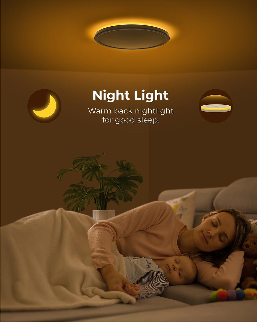 Plafonnier LED avec veilleuse 24W, 3 CCT, rond Ø30cm Blanc | Lampe à panneau plat pour chambre, chambre d'enfant, couloir, cuisine, avec veilleuse 4W et 3 couleurs chaud, neutre et froid