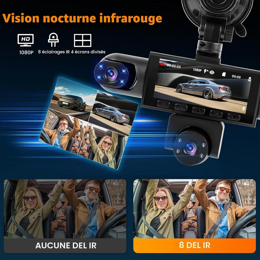 Dashcam 360° 5 Canaux 1080P Carte SD 64 Go Avant Arrière Intérieur. G-Sensor. Vision Nocturne. Grand Angle. Enregistrement en Boucle
