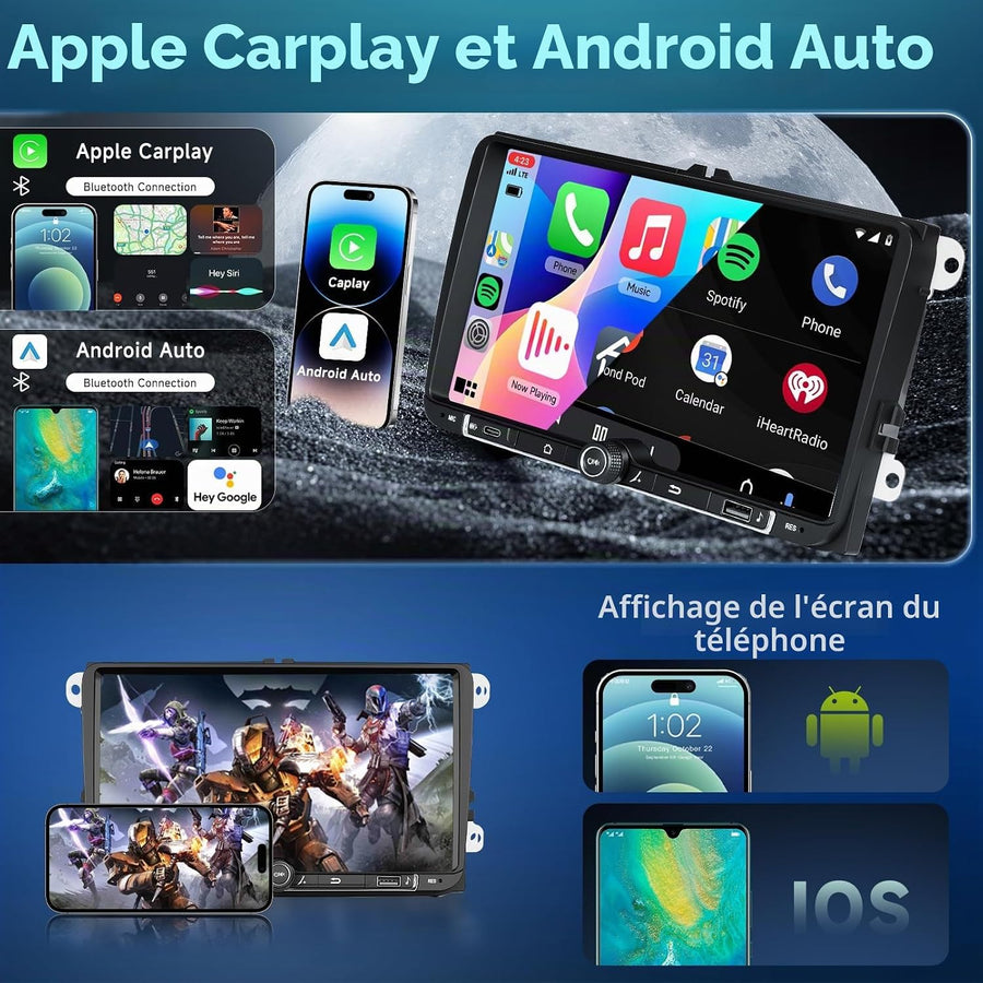 Autoradio Android 4G+64GB pour VW Seat Altea Toledo Leon Skoda Fabia Passat Radio CarPlay Android Auto sans Fil, 9 Pouces Écran Tactile Radio 2 DIN GPS, WiFi, DSP FM/RDS Bluetooth+ Caméra