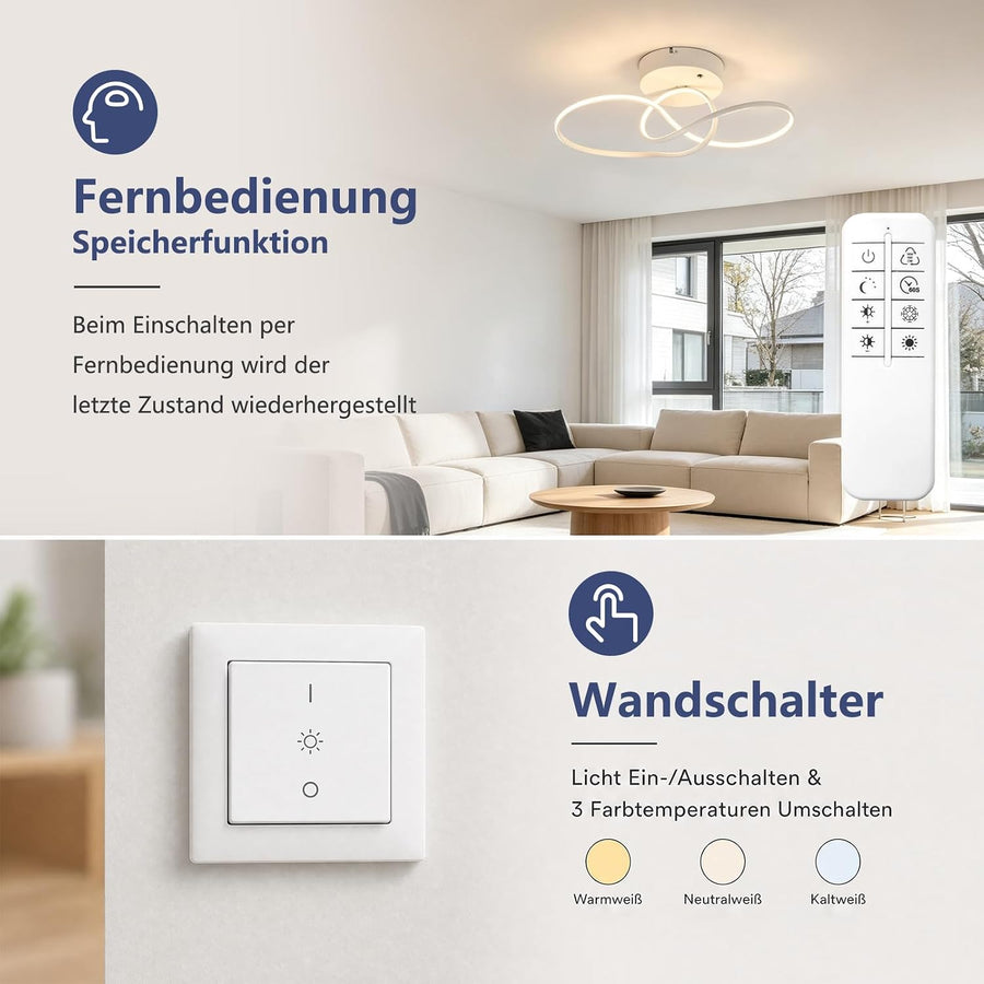 Plafonnier Chambre Plafond 24W Luminaire Cuisine Moderne Blanc intensité variable design circulaire plafonniers salon avec télécommande