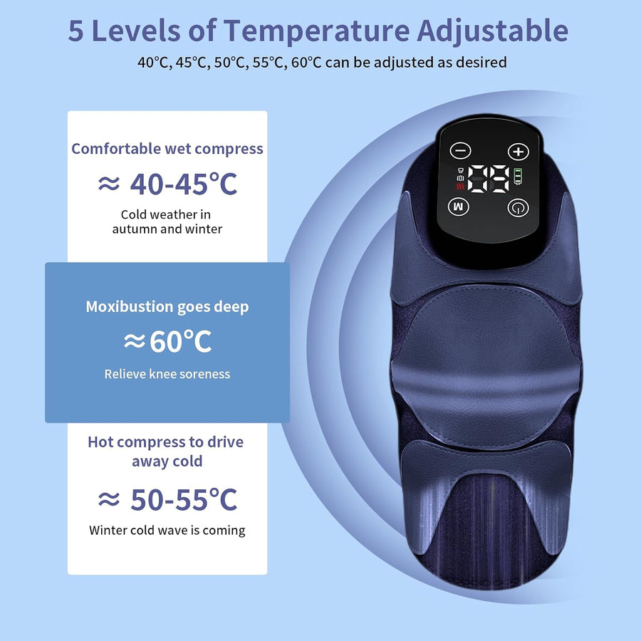Appareil Massage 3 En 1, 4 Moteurs à Vibration, 5 Niveaux de Chaleur (40-60℃) Masseur de genou sans fil avec chauffage en graphène, masseurs électriques