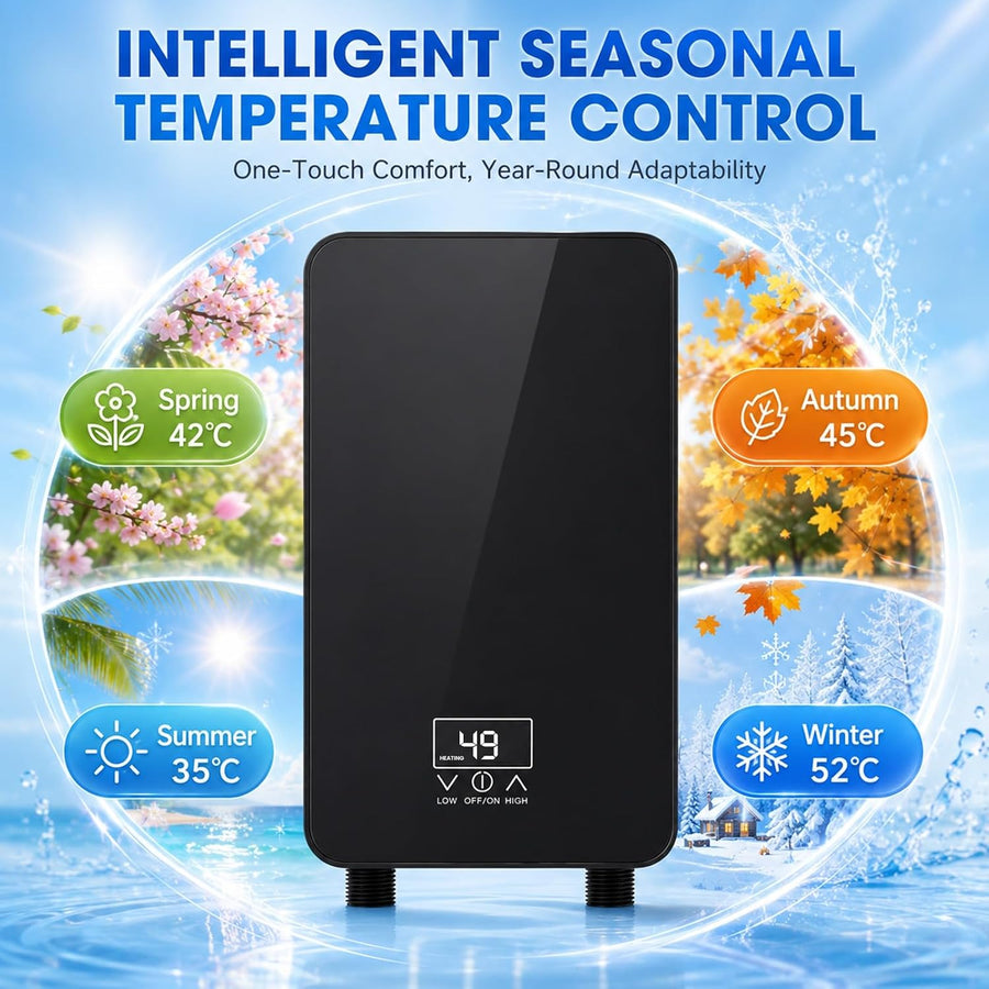 Mini Chauffe Eau Instantané 6000W, Chauffe Eau Électronique avec Écran LED Ballon Sous Évier Compact 230V, Mini Chauffe Eau Électrique Instantané IPX4, pour Cuisine Salle de Bain et Douche