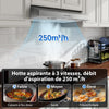 Hotte Aspirante 60 cm Encastrable, 250 m³/h Hotte de Cuisine Slim, 3 Vitesses, Classe A+, LED, Inox 430, Recyclage & Évacuation