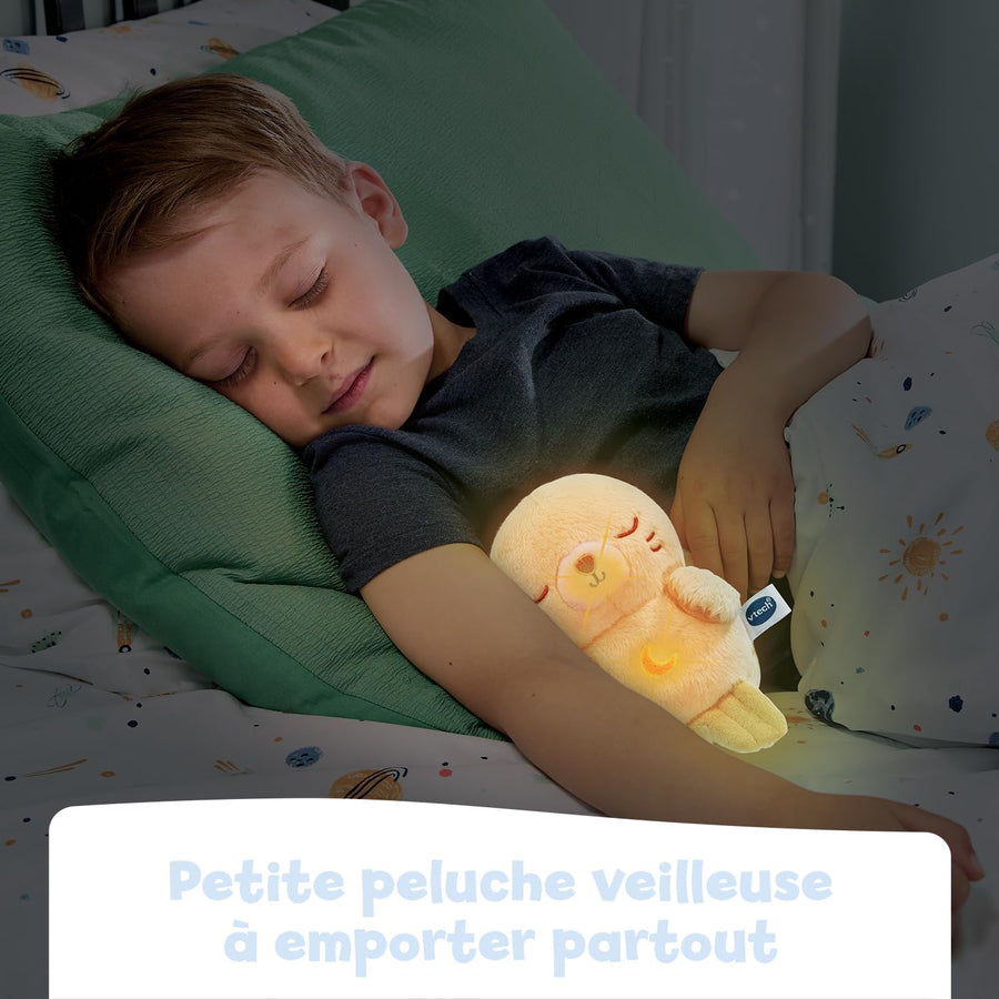 VTech - LumiZen Beige - Petite Peluche Phoque, Doudou Veilleuse Musicale Bébé - Veilleuse Nomade Enfant, Peluche Apaisante et Lumineuse - Cadeau Bébé Naissance et Cadeau Enfant - Contenu en Français
