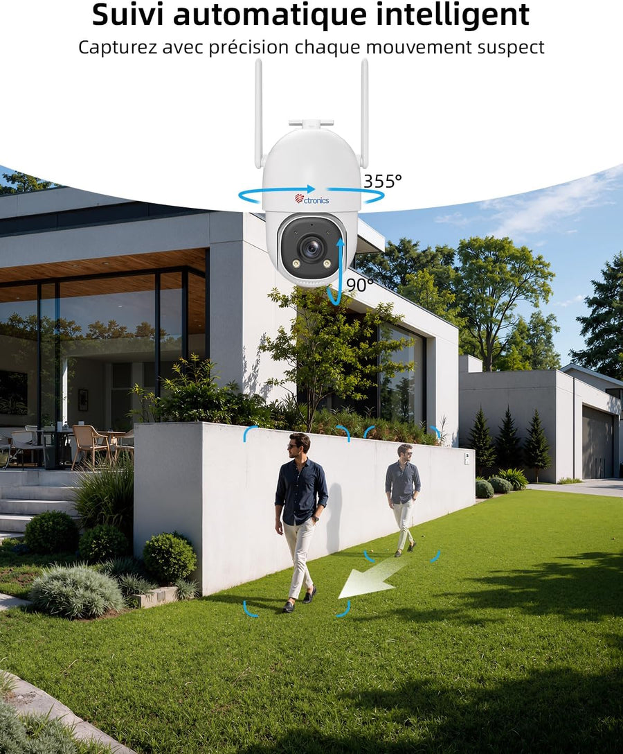 Caméra de Surveillance Suivi Auto 30m, 24/7 AOV Solaire 4G | 8W Panneau Solaire,13500mAh Batterie,Carte SIM incluse,Vision Nocturne ,Détection Humaine–tout sans WiFi,PTZ, IP66