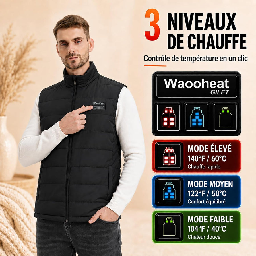 Gilet Chauffant Homme Taille L avec 15 Zones de Chauffage, 3 Niveaux de Température Réglables, Veste Chauffante Électrique pour Ski, Randonnée, Moto, Camping, Hiver (Sans Batterie)