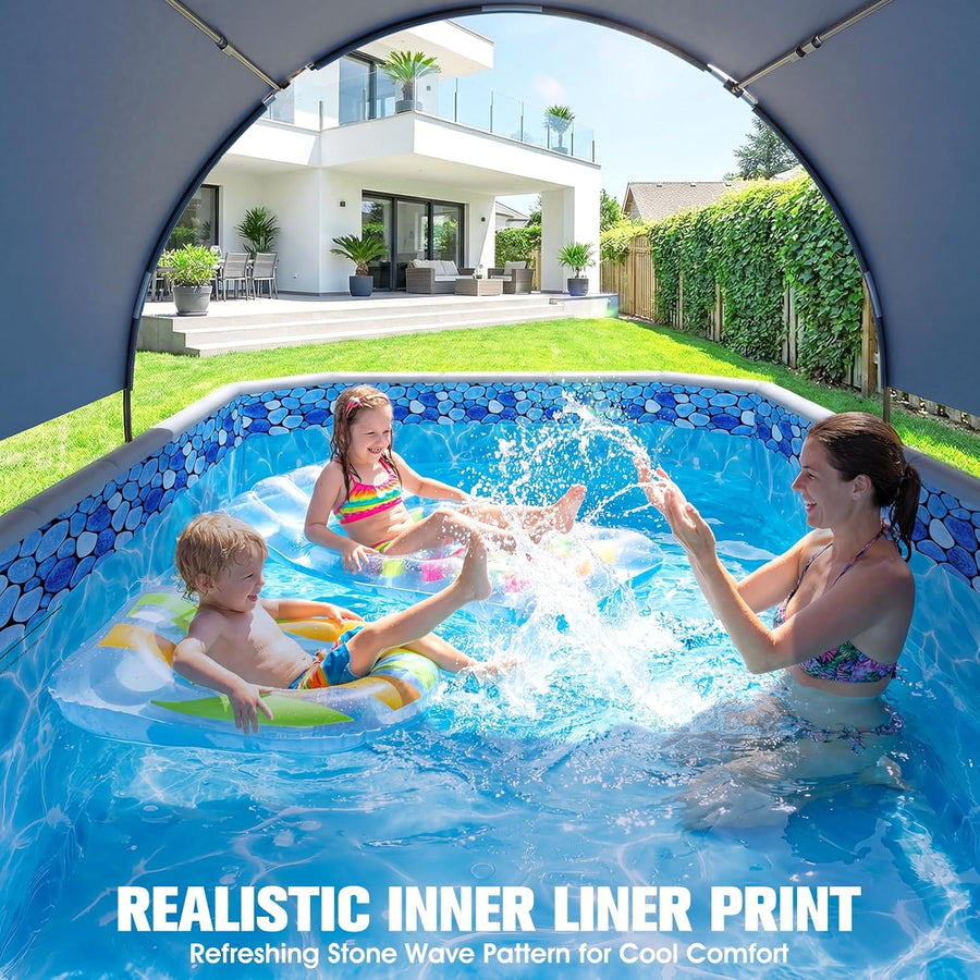 Piscine Rectangulaire Tubulaire avec Auvent, Piscine hors sol Pliable Grande, Metal Frame Piscine Tubulaire Épaissi, Facile à Ranger&Épuisement Piscine pour Jardin et Famille,228 x 127 x 50 cm