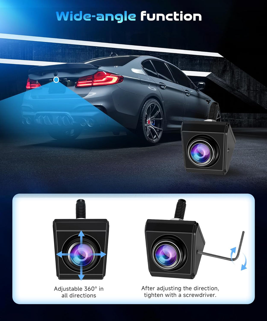 Kit Caméra de Recul HD 4.3 Pouces avec Caméra Rotative, Camera de Recul avec Étanchéité IP68 Vision Nocturne Super Grand Angle Ligne de Recul, Câble de 8M, 12-24V pour Berlines SUV