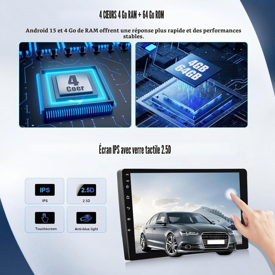 Autoradio 4 Go + 64 Go Android 15 pour Renault Clio 3 2005-2014 avec CarPlay Android Auto Mirror Link – Écran Tactile 9 Pouces Voiture, WiFi Bluetooth 5.0 FM/RDS 32EQ USB avec Caméra de recul