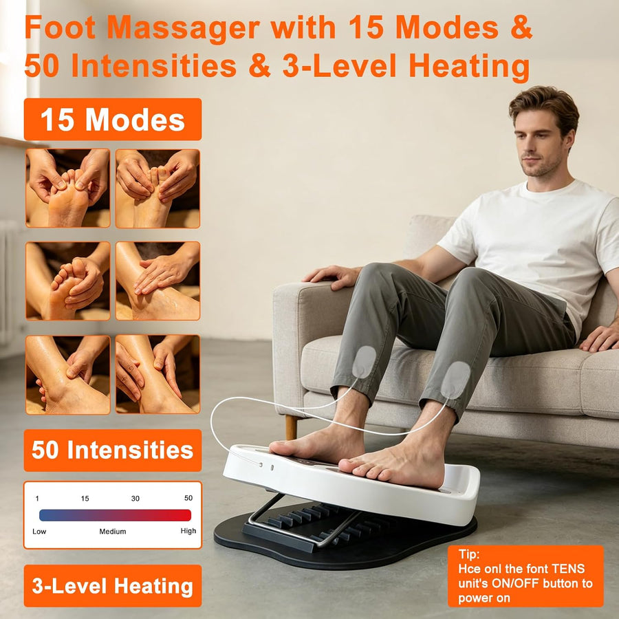 Stimulateur Circulatoire Électrique, Appareil de Massage Électrique avec EMS et TENS, avec 15 Modes & 50 Intensités et 2 Électrodes pour Soulager la Douleur et Favoriser la Circulation
