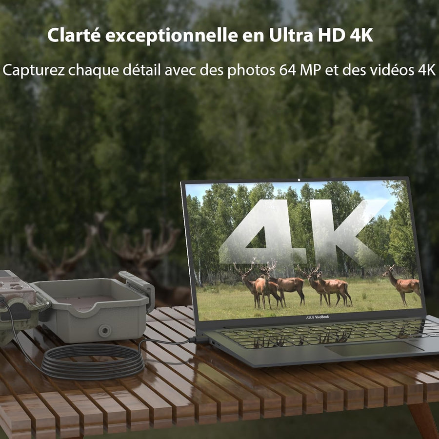 GardePro E5 2.0 Pro 4K Camera de Chasse, Carte SD de 64 Go, 64MP Caméra de Chasse, Camera Vision Nocturne Animaux Exterieur, Piege Photographique, Camera Detecteur de Mouvement