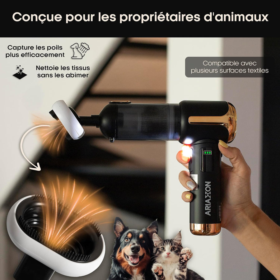 Aspirateur à Main sans Fil pour Poils d’Animaux – 45 min, Maison & Voiture Fini poils et miettes sur canapé et voiture, 4 en 1, batterie longue durée, HEPA métallique lavable, kit complet + sac inclus