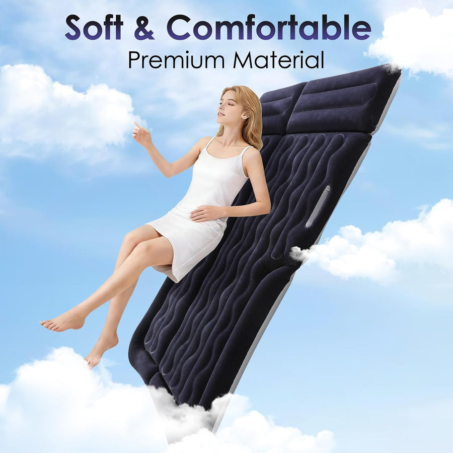 Matelas gonflable de voiture pour SUV et berline, lit de siège arrière gonflable à 4 zones avec 4 valves, matelas de camping de voiture avec masque pour les yeux, bouchons d'oreille