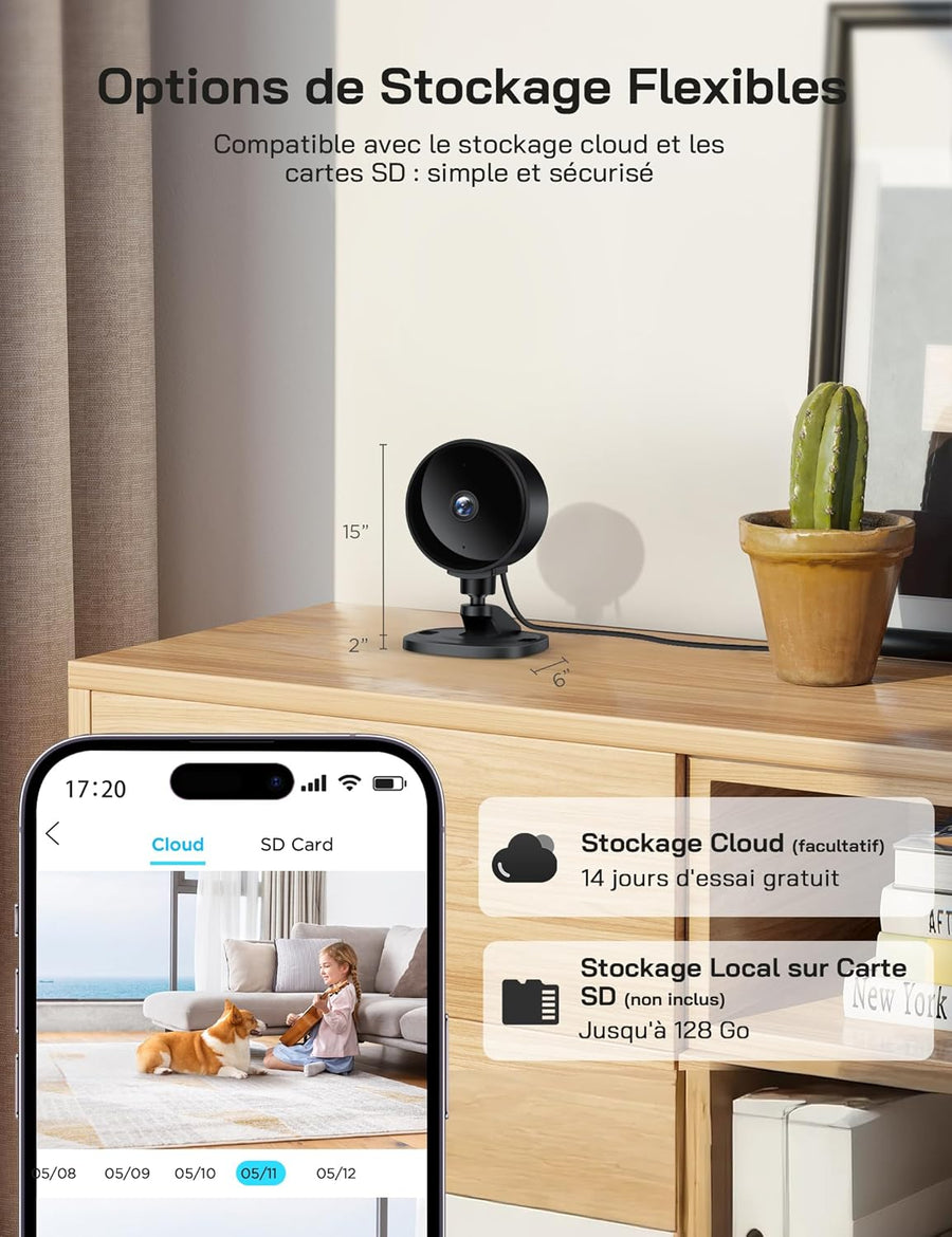 Lot de x4 Caméra Intérieure sans Fil 1080P, Caméra WiFi avec Vision Nocturne, Détection de Mouvement, Audio Bidirectionnel, Compatible Alexa & Google Home, WiFi 2,4 GHz Uniquement