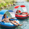 Tube de rivière gonflable de 116,8 cm avec auvent pare-soleil amovible, tube flottant robuste pour adultes, repose-jambes et dossier ergonomiques, sac imperméable et porte-gobelets BLEU